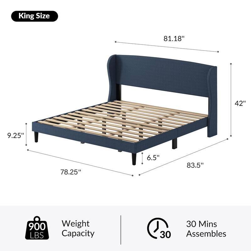 Gerald Upholstered Traditional Wingback Platform Bed By HULALA HOME