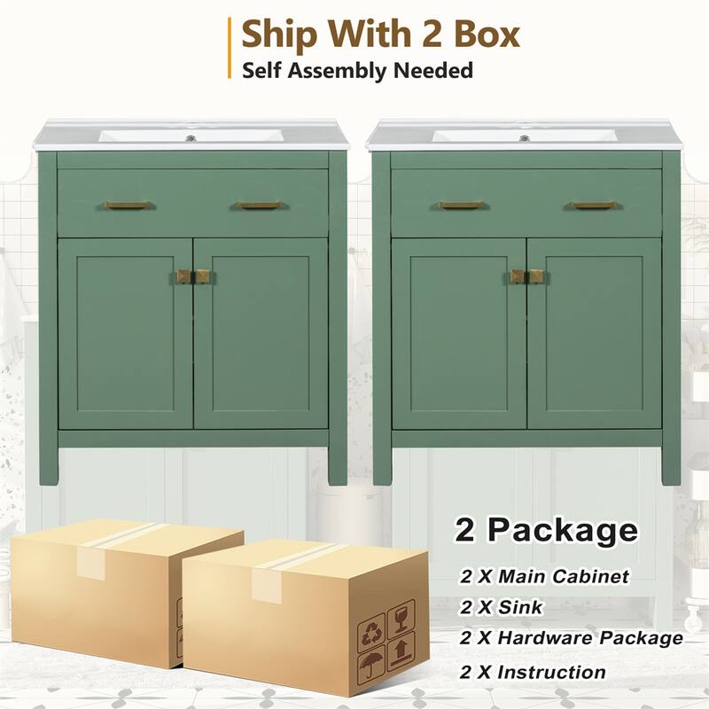 60" Bathroom Vanity Set with Double Vanities (Separate),Ceramic Sinks