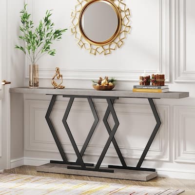 70.9 Inch Extra Long Sofa Table White and Gold Faux Marble Tabletop