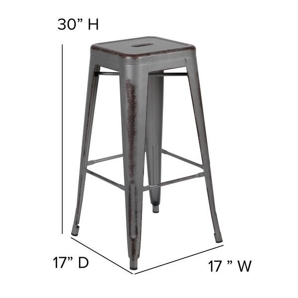 Distressed Metal Indoor-Outdoor 30-inch Backless Barstool (Set of 4)