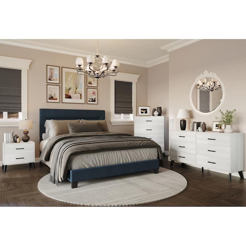 CraftPorch 4-pieces Contemporary Blue Bed with Light Grey Furniture Bedroom Set