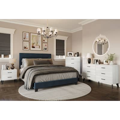 CraftPorch 4-pieces Contemporary Blue Bed with Light Grey Furniture Bedroom Set