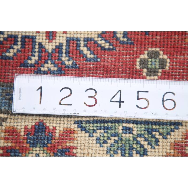 Hand Knotted Oriental 100% Wool Carpet Traditional Geometric Red Kazak Area Rug - 6' 5'' X 2' 9''