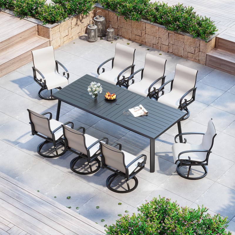 7/9PC Outdoor Patio Aluminum Dining Table with Sunbrella Swivel Dining Chairs - AUGUSTINEOYSTER-93.9inTable-9PC