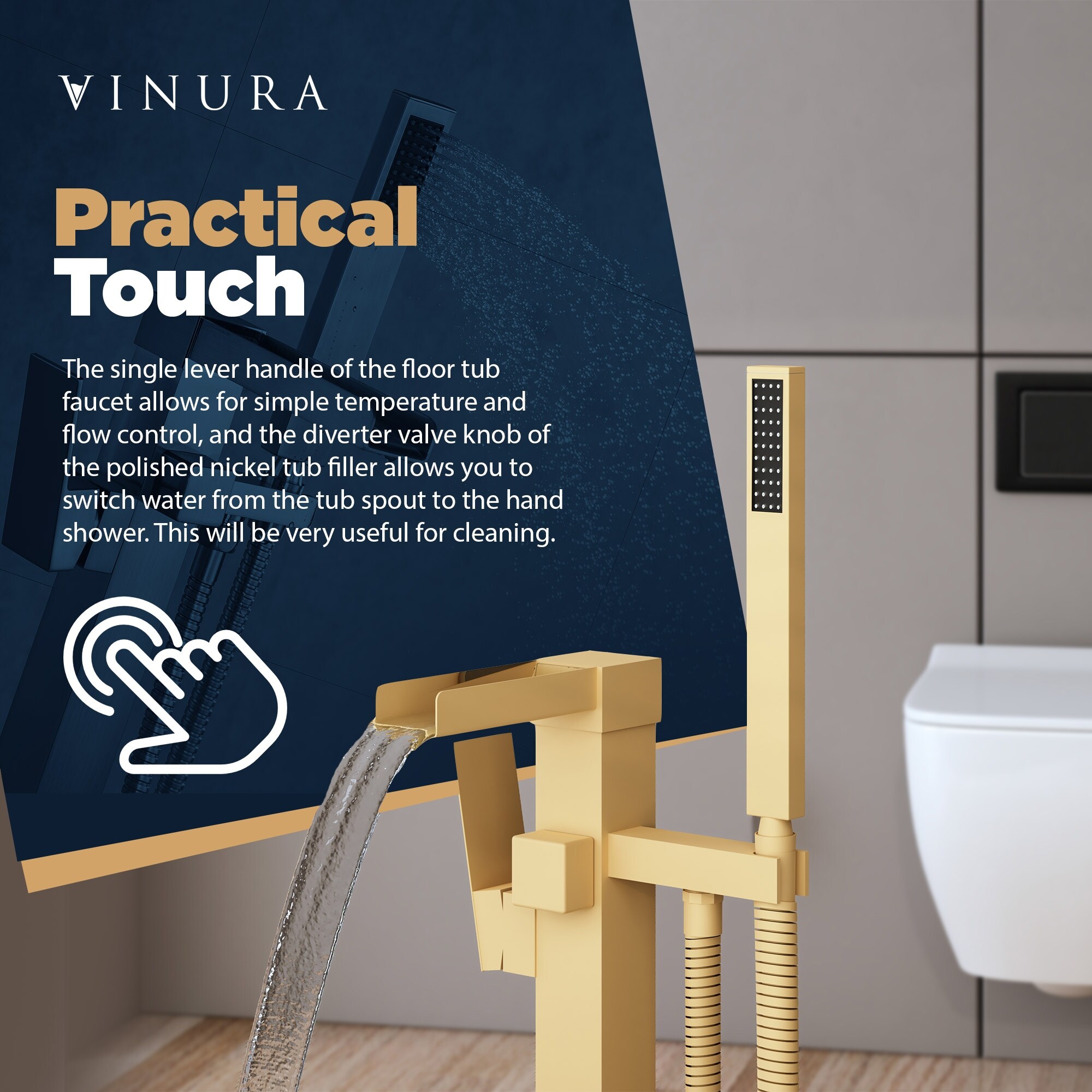 Vinura 1 Handle Floor Mounted Clawfoot Tub Faucet with Diverter