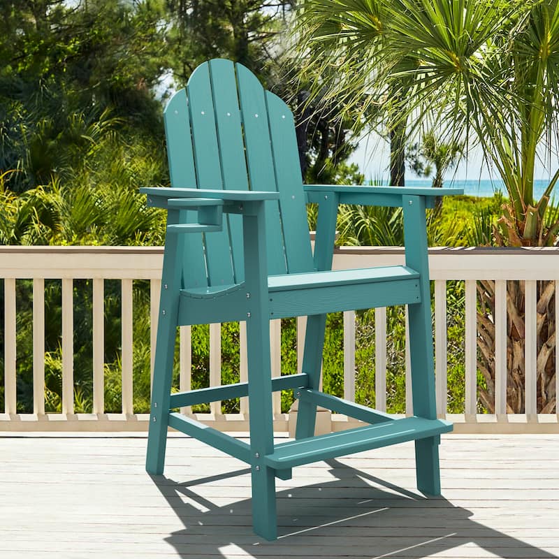 LUE BONA Plastic Patio Bar Stool Tall Adirondack Chairs,Bar Height Dining Chairs with Cup Holder