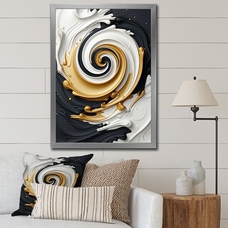 Designart "Liquid Gold Black & White Textured Spiral Magic I" Abstract ...