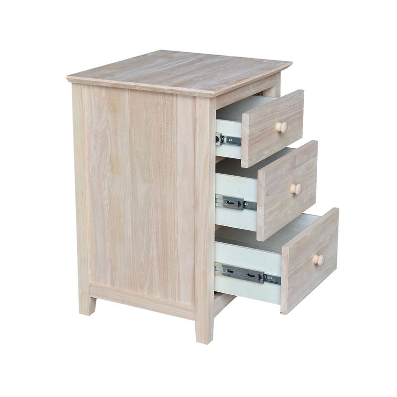 International Concepts Solid Wood 3-Drawer Nightstand, Unfinished Bedside Chest with 15.3" Extra-Deep Tiered Drawers