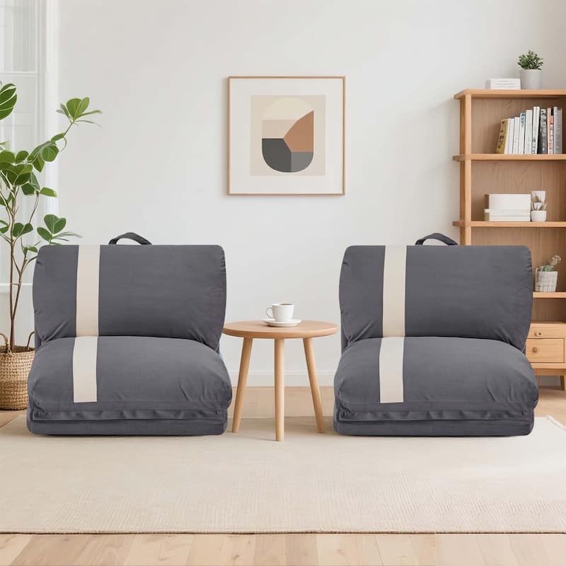 2-Piece Floor Sofa Bed with Adjustable Backrest, Sleeper Sofa with 5-Second Foldable, Upholstered Bean Bag Base & Pillow