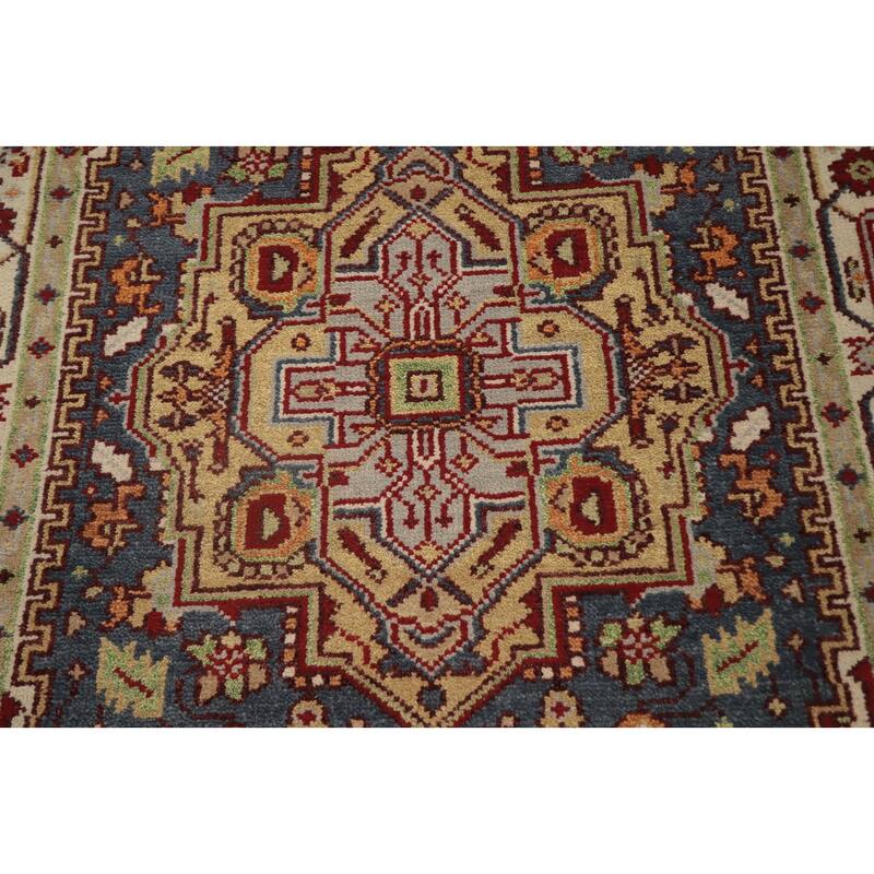 Hand Knotted Oriental 100% Wool Carpet Traditional Medallion Greys & Charcoal Heriz (serapi) Area Rug - 6' 2'' X 4' 1''