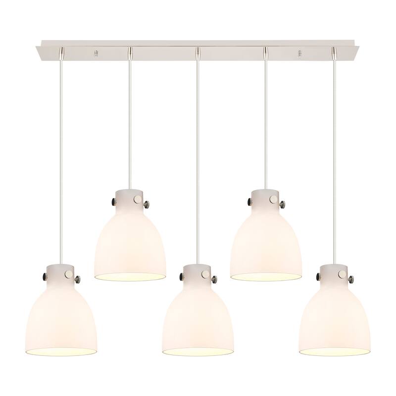 Innovations Lighting Newton Bell - 5 Light 8" Cord Hung Linear Pendant - Polished Nickel/White