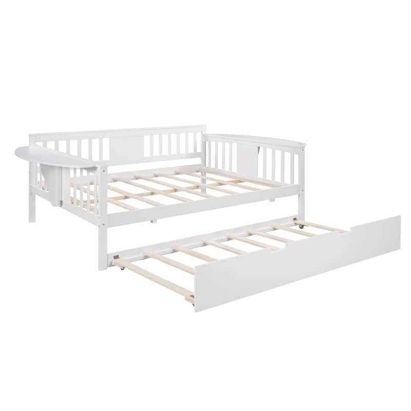 Space-Saving Twin/Full Daybed with Trundle Bed, Wooden Sofa Bed for Home