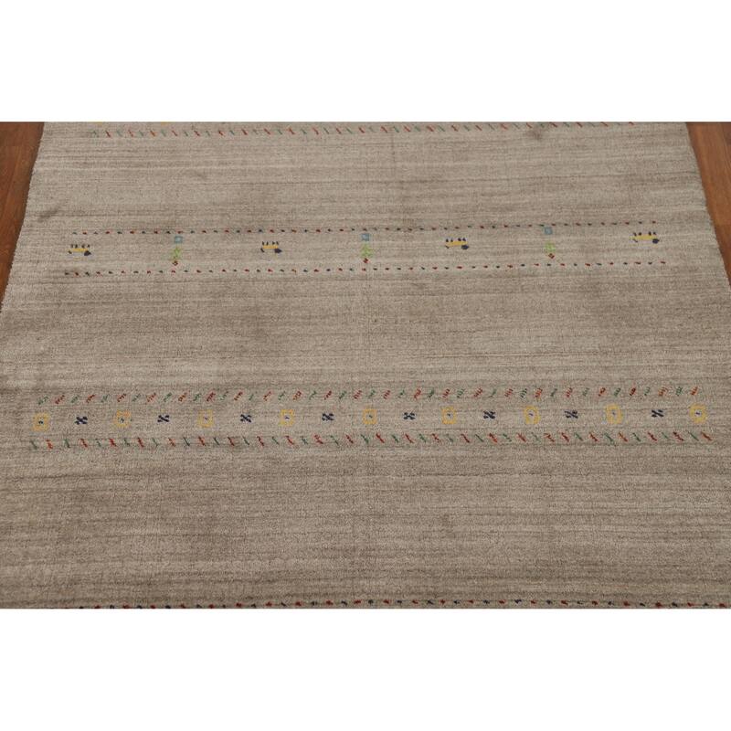 Hand Knotted Oriental 100% Wool Carpet Tribal Animal Pictorial Beige & Ivories Gabbeh Area Rug - 7' 9'' X 5' 1''