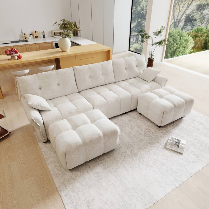 110.2" Chenille U-Shaped Sofa 5 Seater Upholstered Couch with 2 Ottomans for Living Room