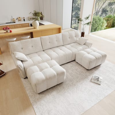 110.2" Chenille U-Shaped Sofa 5 Seater Upholstered Couch with 2 Ottomans for Living Room