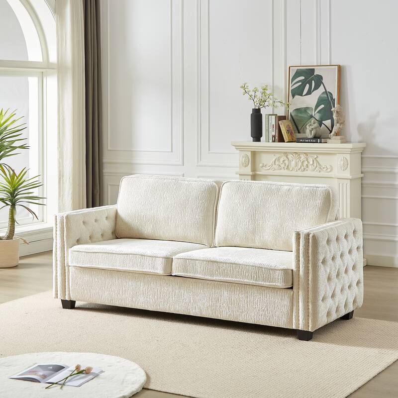 Convertible Couch with Pull-Out Sleeper Sofa Bed, Sturdy Frame, and Memory Foam Mattress