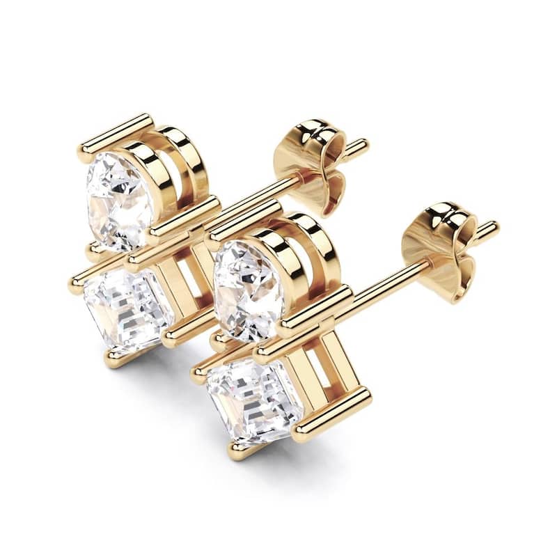 Auriya 14k Gold Pear-shaped and Emerald-cut Lab Grown Toi Et Moi Diamond Stud Earrings 2.55 ct. tw. Push-Back (F-G VS) - White