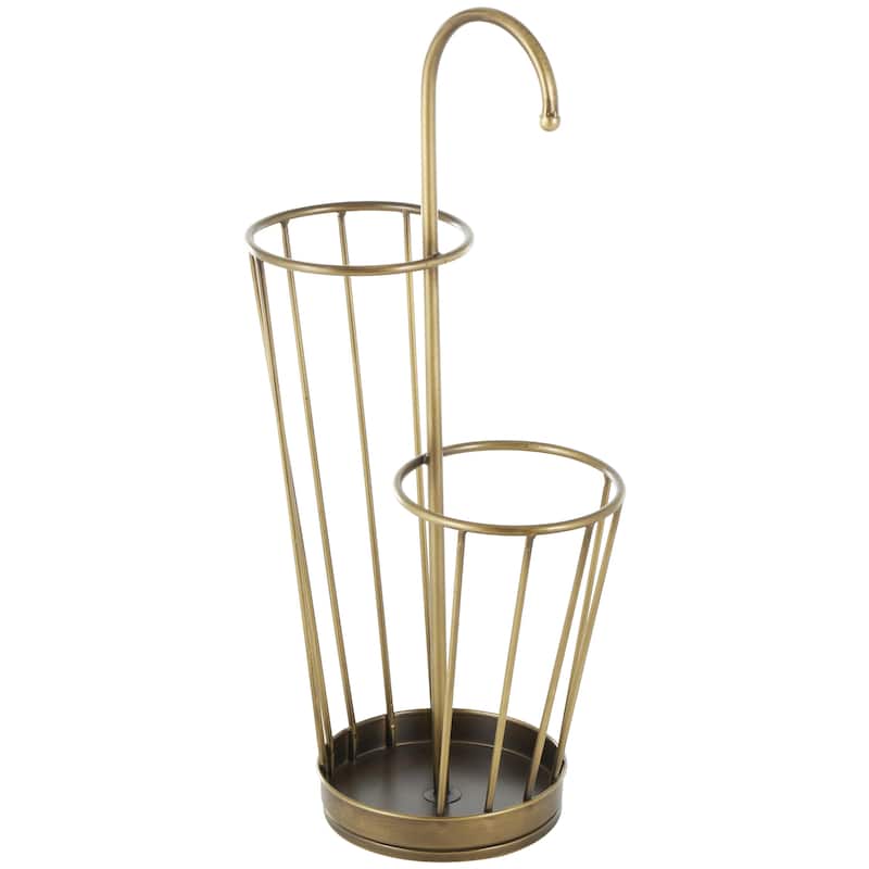 Metal Geometric 2 Section Umbrella Stand with Umbrella Shaped Handle - Gold or Black - Roche River Decor - Gold