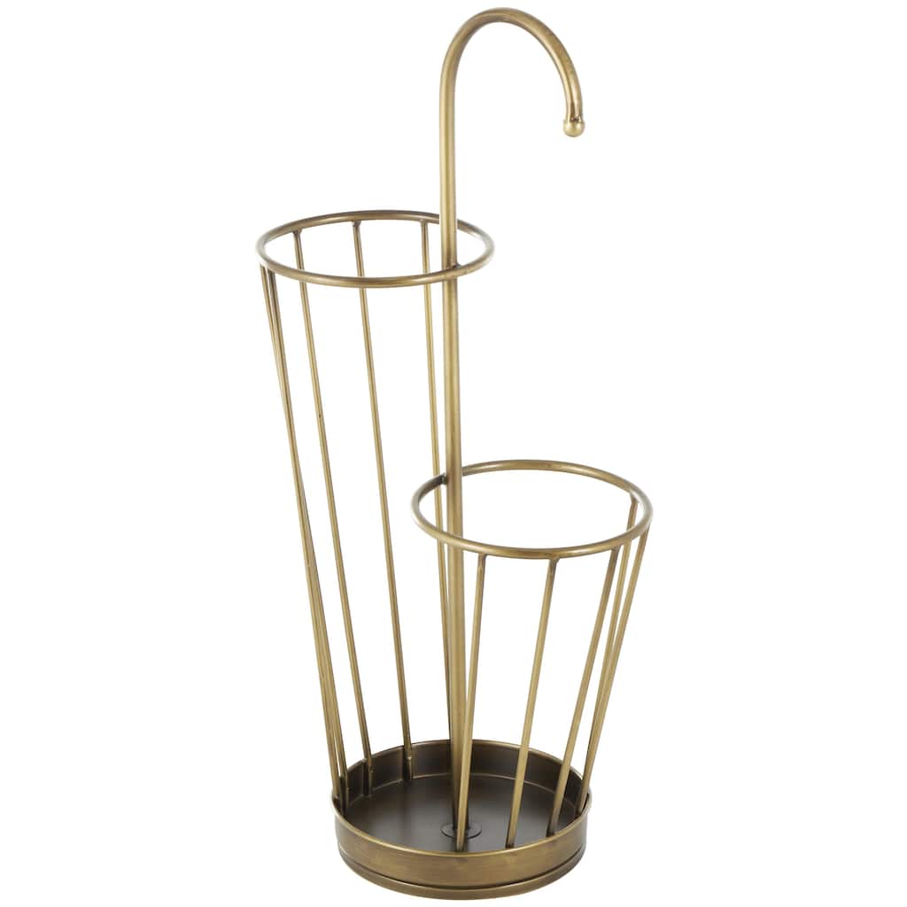 Metal Geometric 2 Section Umbrella Stand with Umbrella Shaped Handle - Gold or Black - Roche River Decor