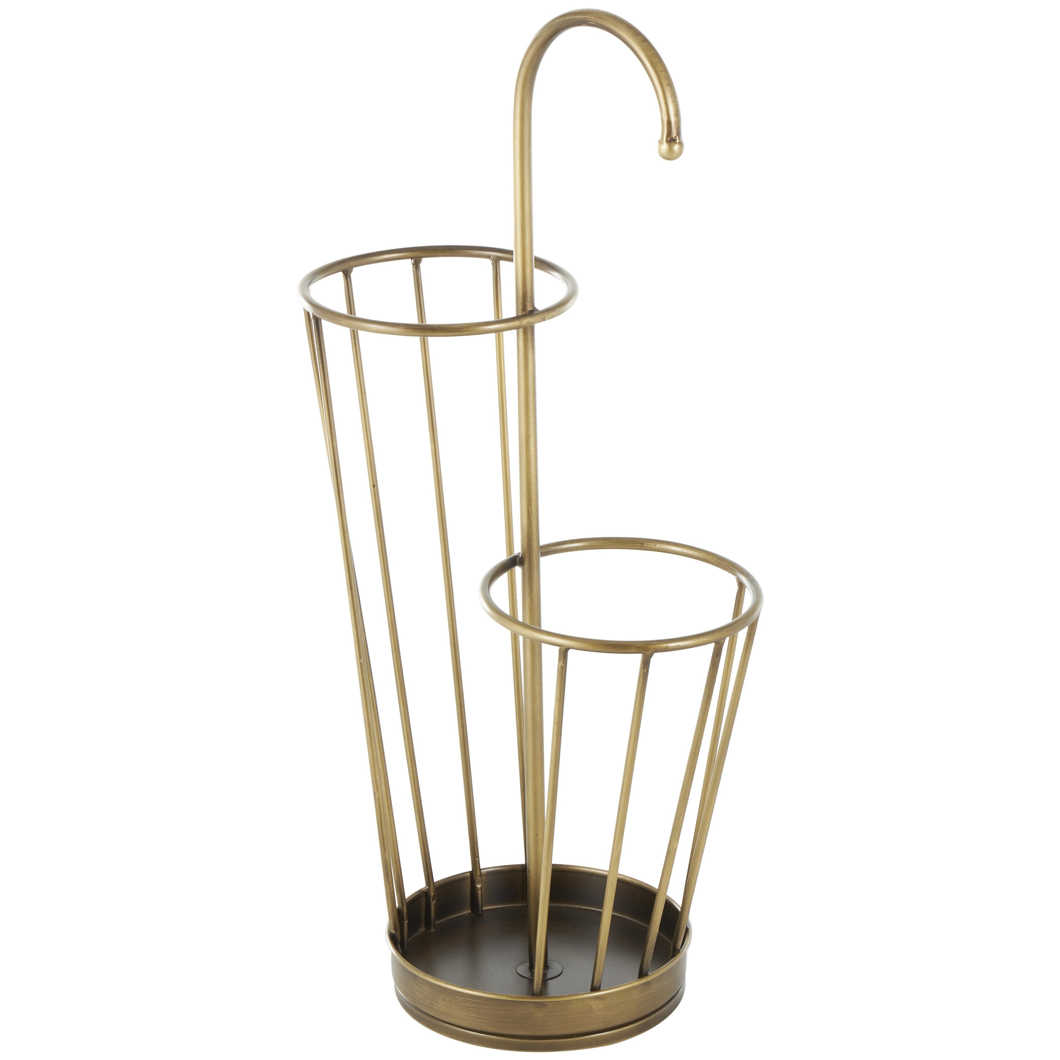 Metal Geometric 2 Section Umbrella Stand with Umbrella Shaped Handle - Gold or Black - Roche River Decor