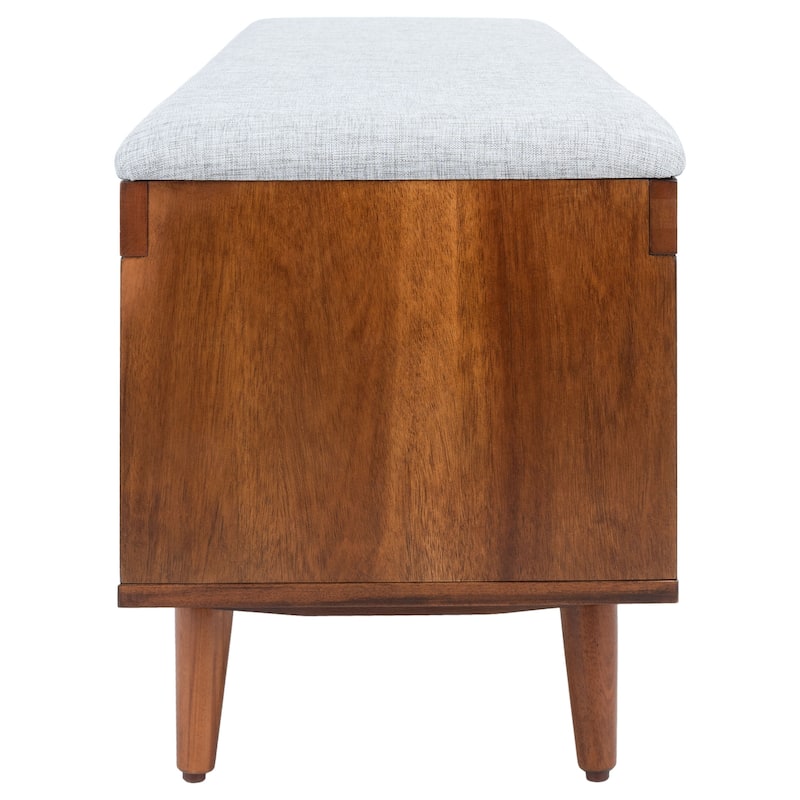 SAFAVIEH Cricket Mid-Century Modern Open Shelf Storage Bench with Cushion