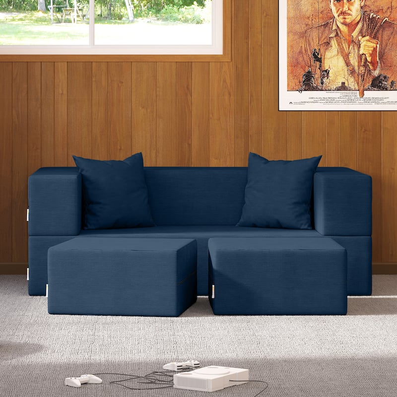 Jaxx Zipline Convertible Queen-size Sleeper Loveseat and Ottoman Set