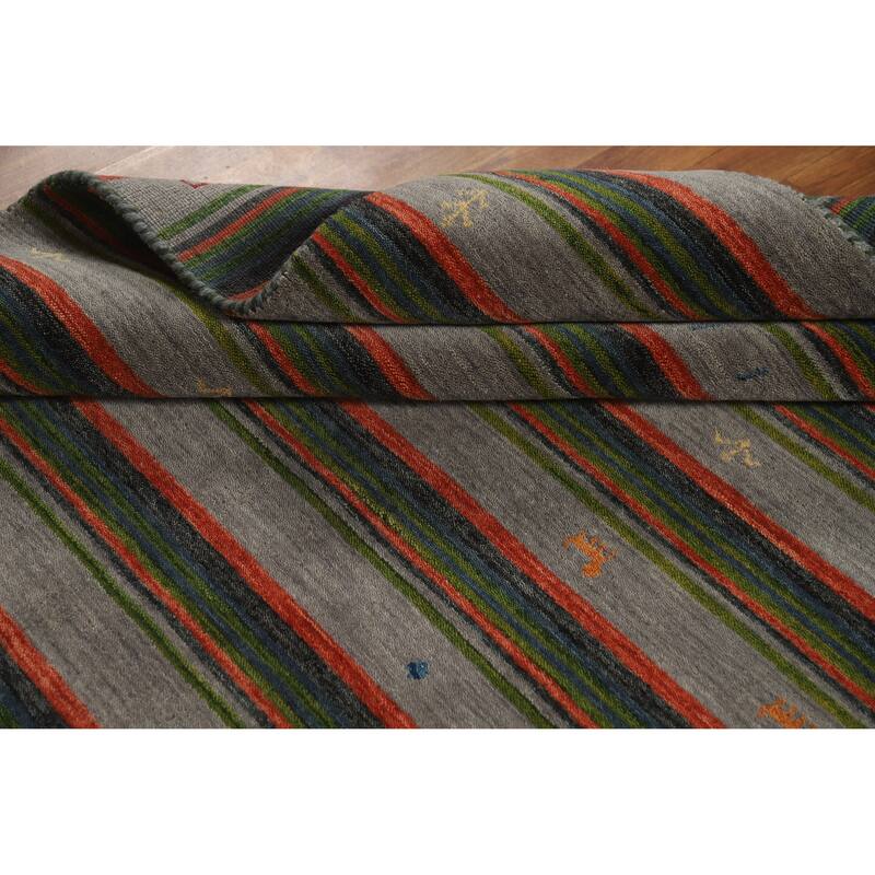 Striped Gabbeh Indian Area Rug Handmade Wool Carpet - 5'4" x 9'8"