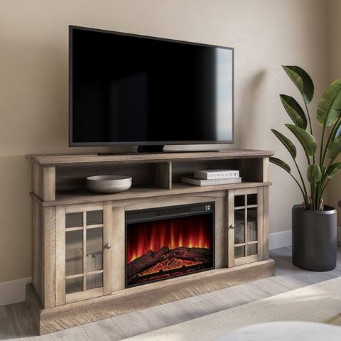 BELLEZE 58" Fireplace TV Stand W/ Console Media Shelves