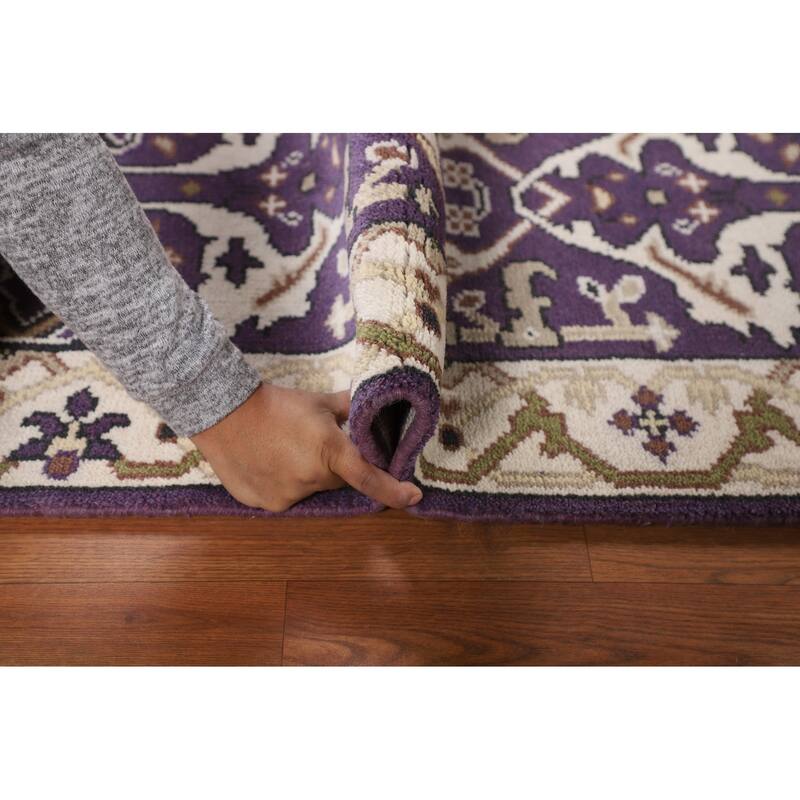 Purple & Ivory Oushak Oriental Runner Rug Hand-Knotted Wool Carpet - 2'6"x 9'9"