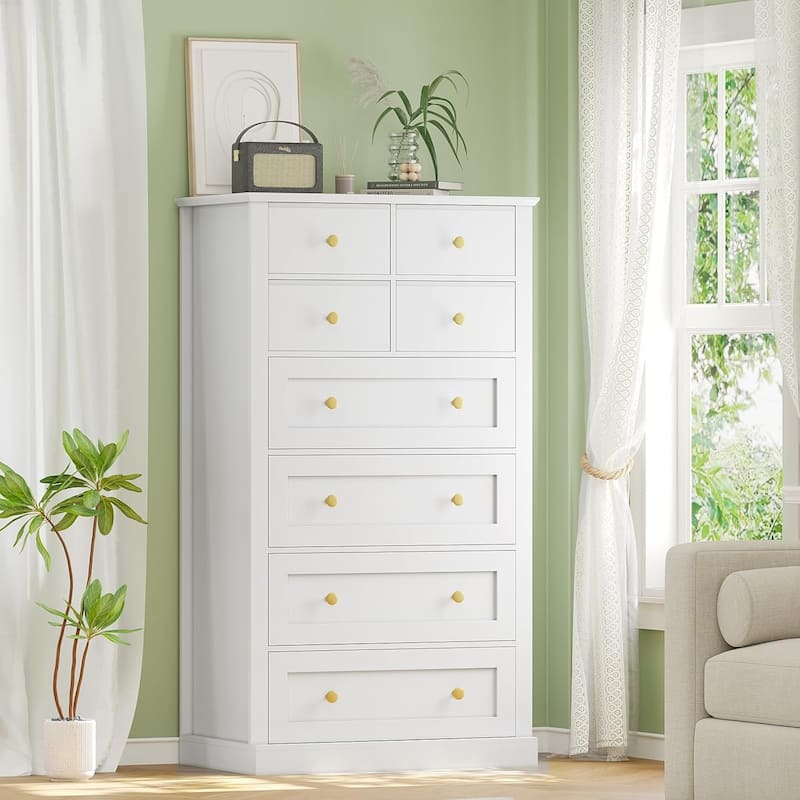 8 Drawers Tall Dresser for Bedroom 55.1H Tall Dressers Chest of Drawers - White