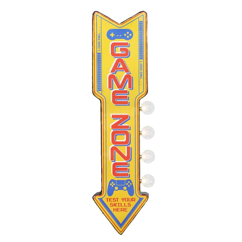 Retro Game Zone Off the Wall LED Marquee Sign - 25" H x 6.25" L x 3" D - Yellow - 25" H x 6.25" L x 3" D