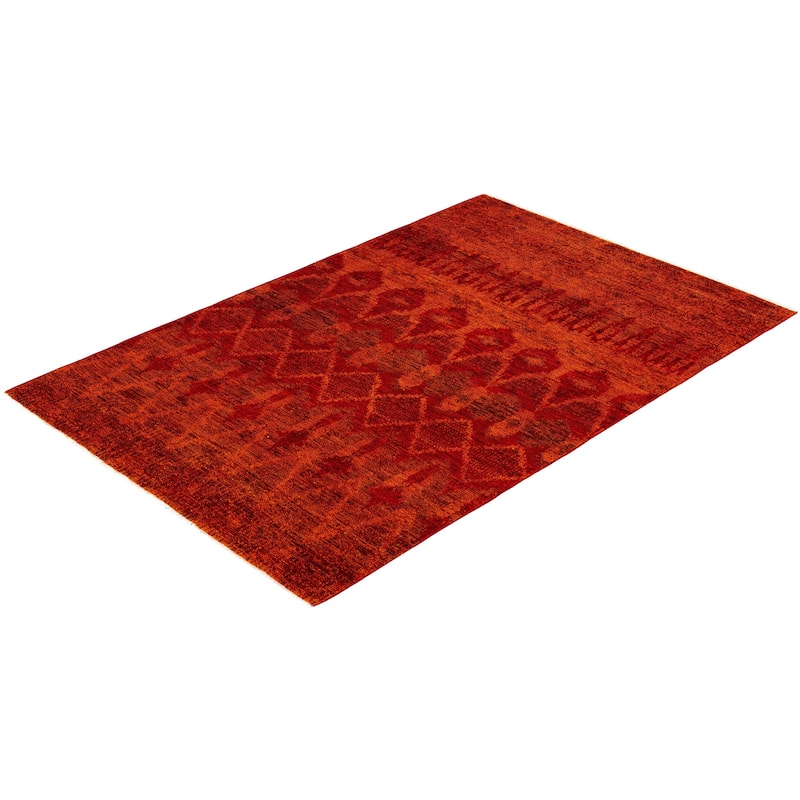Overdyed One-of-a-Kind Hand-Knotted Area Rug - Orange - 4' 0" x 6' 1"