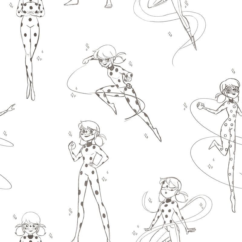 Miraculous Ladybug Sketch Charcoal Peel and Stick Wallpaper