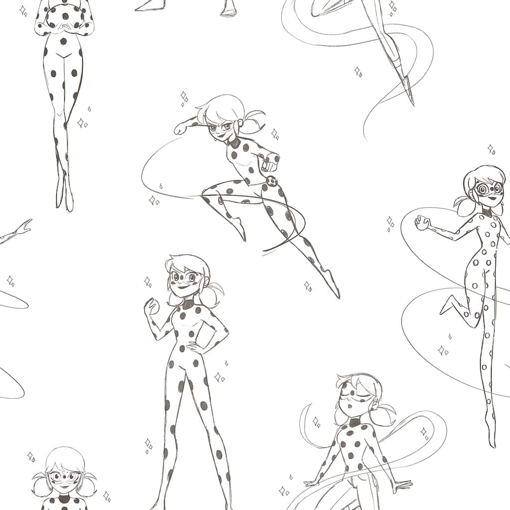 Miraculous Ladybug Sketch Charcoal Peel and Stick Wallpaper