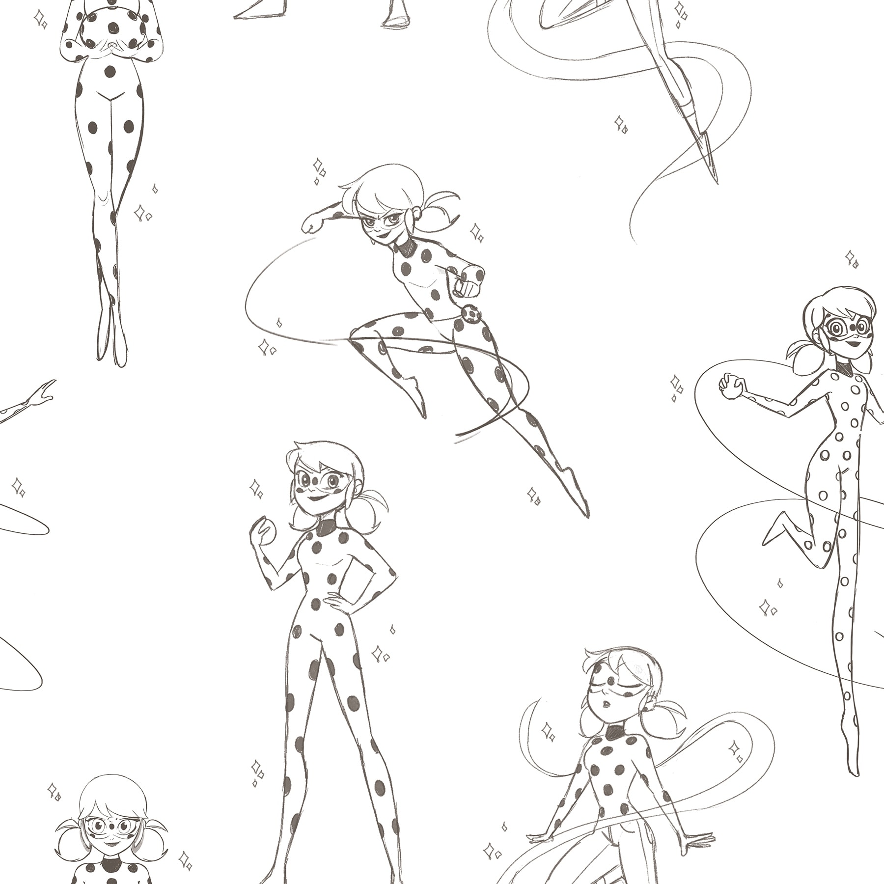 Miraculous Ladybug Sketch Charcoal Peel and Stick Wallpaper