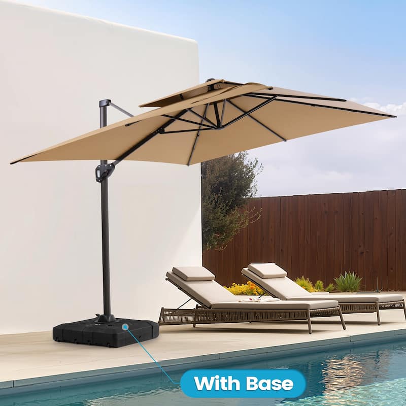 11 × 9 ft Outdoor Patio Offset Cantilever Dual Top Umbrella with Weighted Base