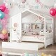 preview thumbnail 17 of 30, Twin Size Wooden House Bed With Trundle With Storage Shlef for Home White