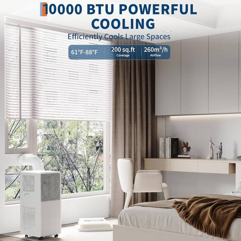 10000 BTU 3-in-1 Quiet Portable Air Conditioner for Campervan, Office, and Temporary Spaces - N/A