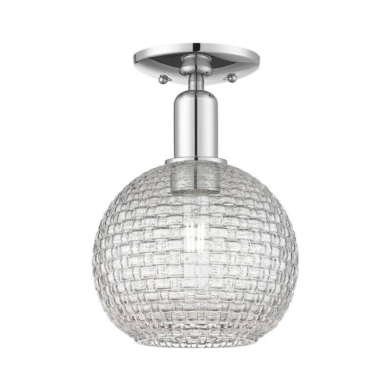 Innovations Lighting Endless Possibilities Arcadia - Athens - 1 Light 8" Basketweave Semi-Flush Mount - Polished Chrome