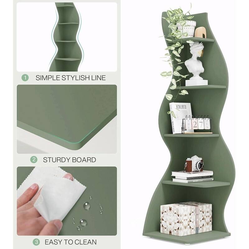 5-Tier Corner Wall Bookshelf - Storage Rack and Plant Stand