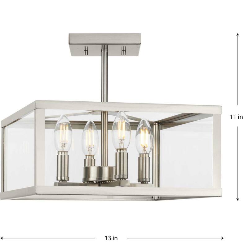 Hillcrest Collection 13 in. Four-Light Brushed Nickel Transitional Semi-Flush Mount Light - 13 in x 13 in x 11 in