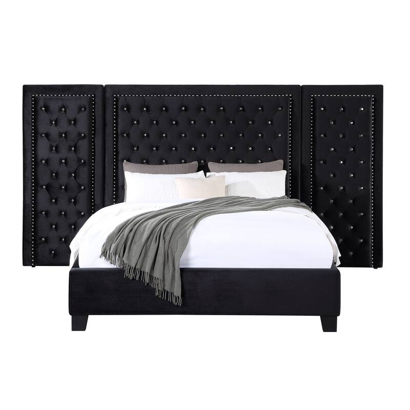 Shiloh Black Platform Bed with Button Tufted