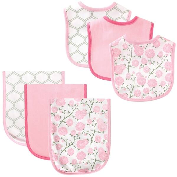 slide 1 of 1, Hudson Baby Infant Girl Cotton Bib and Burp Cloth Set 6pk, Flower, One Size - Flower - One Size