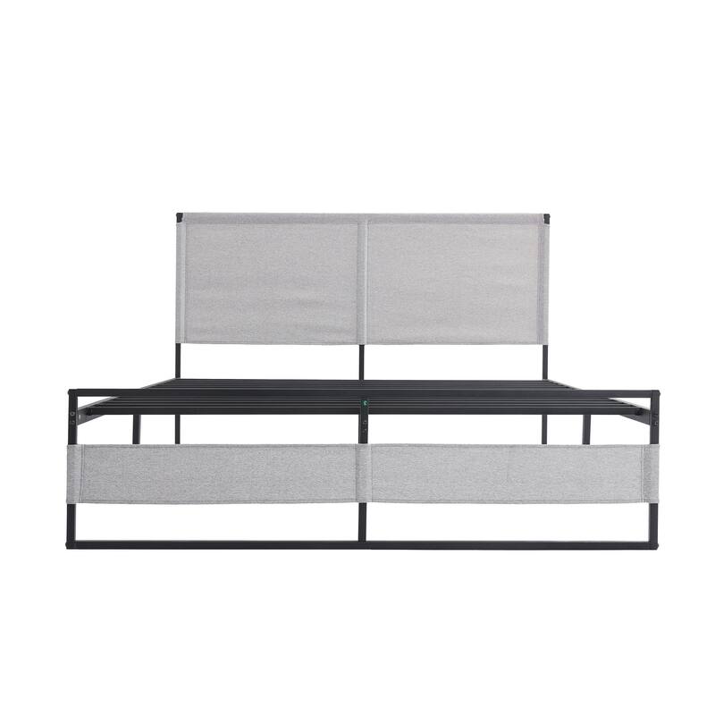 14 Inch King Size Metal Bed Frame with Headboard Footboard Storage