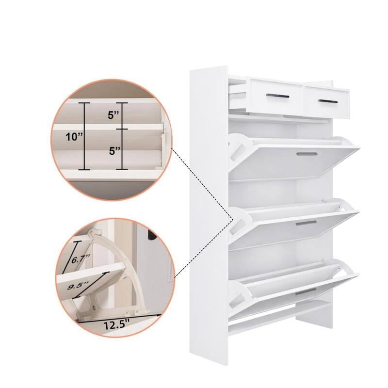 3-Door Shoe Cabinet With Drawers and Open Space