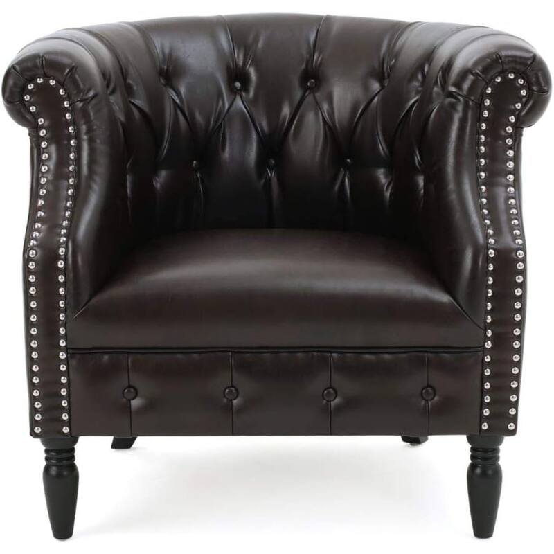 Roomfitters Tufted Upholstered Club Chair, Elegant Rolled-Arm Accent Armchair with Nailhead Trim for Living Spaces