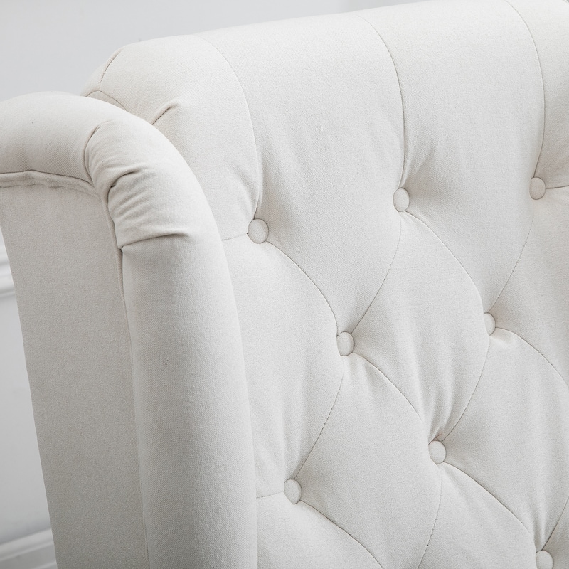 Cream White Modern 29.3" High Back Upholstered Buttons Tufted Accent Chair with High Wingback and Thick Padded Seat