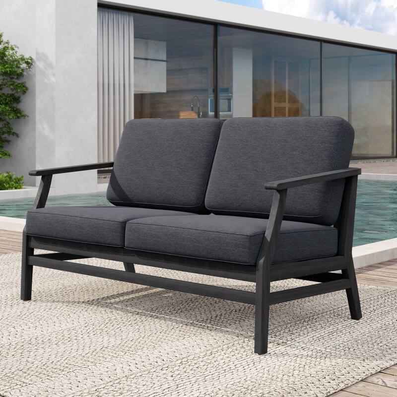 Patio Teak Wood Outdoor Loveseat Sofa with Cushions