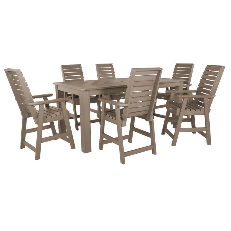 HIGHWOOD 7-Piece Counter Height Outdoor Dining Set - 42" x 84" Table - Woodland Brown