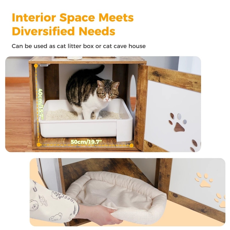 Cat Tower with Hidden litter Box Furniture Cat Scratching Posts Brown
